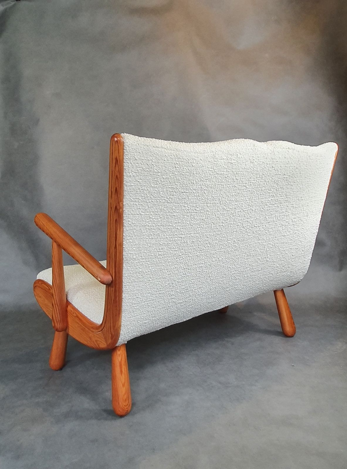 photo furniture Two Seater Sofa In Bouclé Fabric And Oak, Attributed To Philip Arctander, Scandinavian Mid Century 1950s