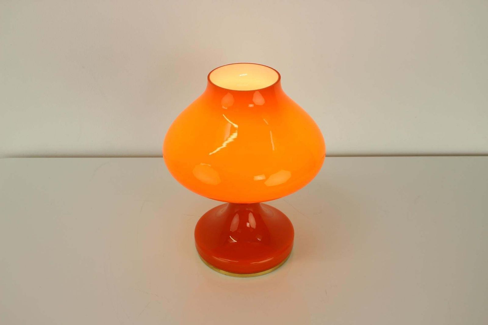 All Glass Orange Table Lamp By Valasske Mezirici, 1970s photo vinterior