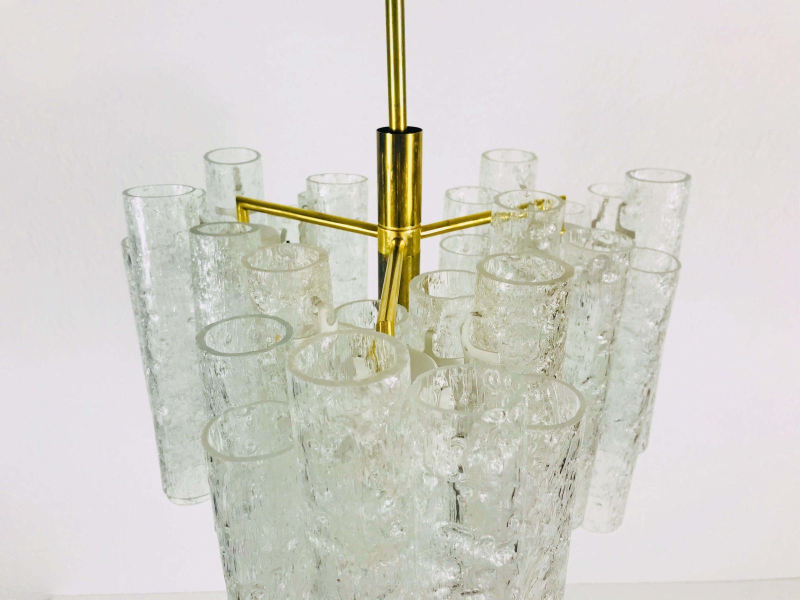 Extraordinary Doria Midcentury Crystal Ice Glass Chandelier Germany 1960s photo vintage