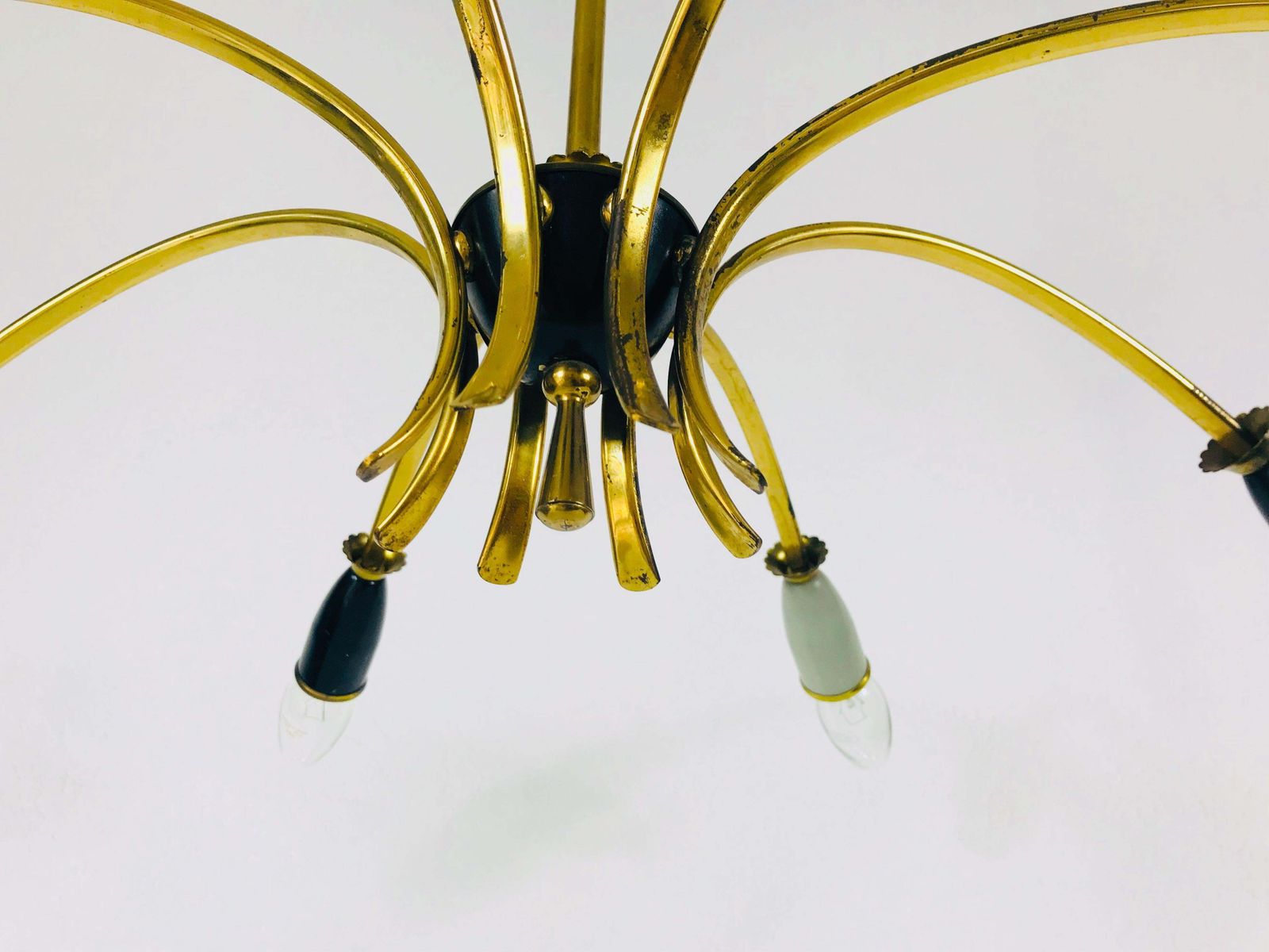 Large Midcentury Brass 8 Arm Sputnik Chandelier, 1950s photo buy