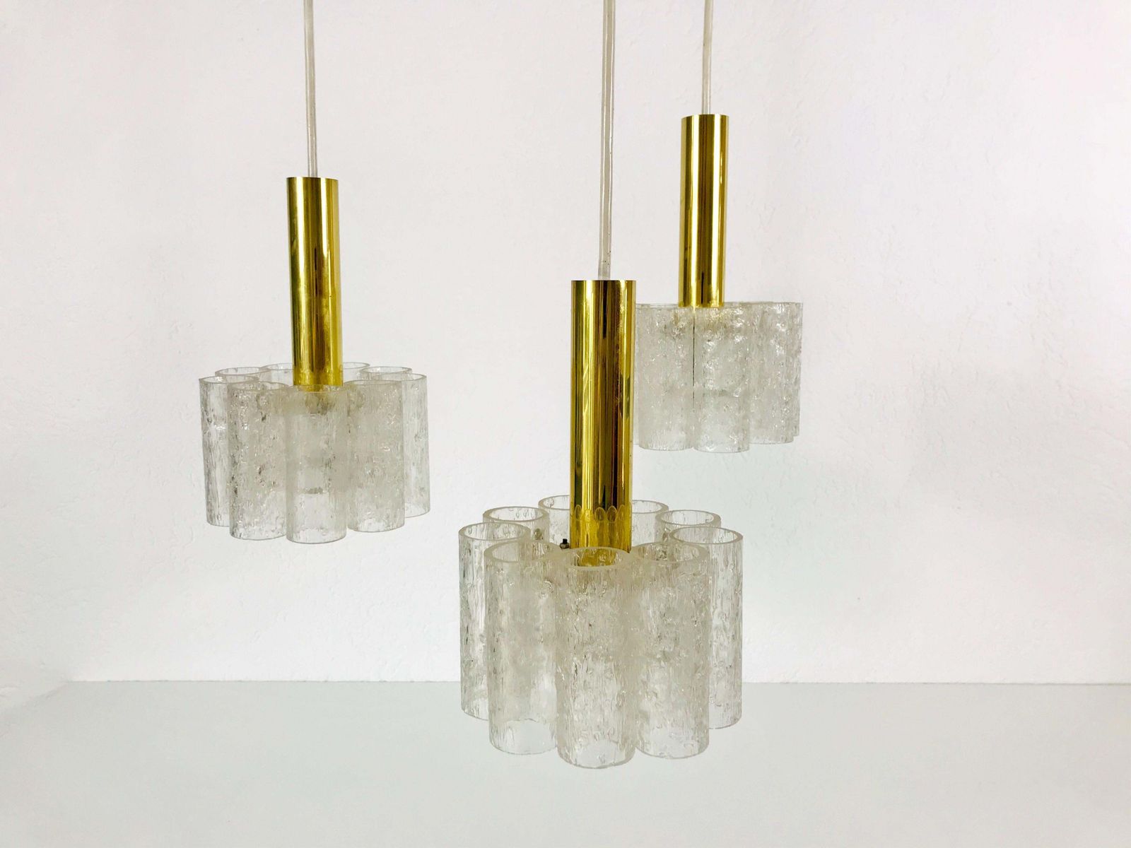 Doria Midcentury Crystal Ice Glass Cascade Pendant Lamp, Germany, 1960s photo furniture