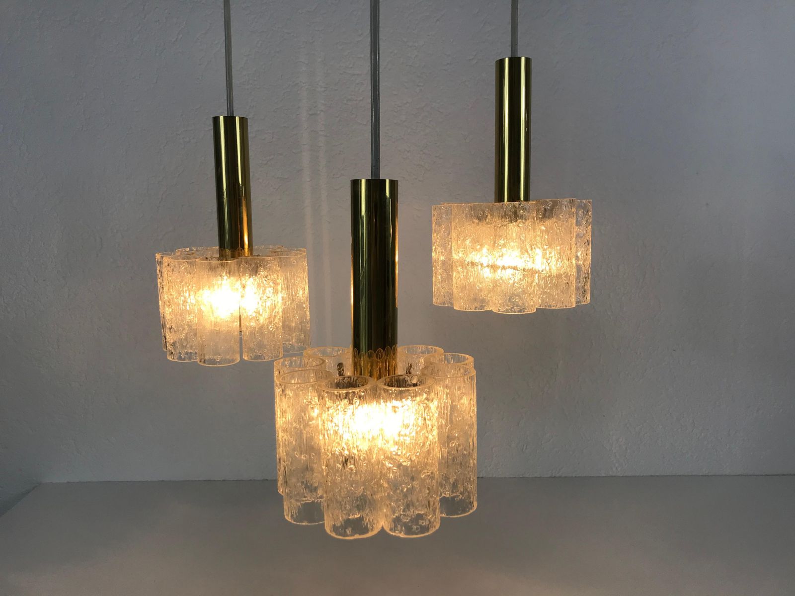 846.0 Doria Midcentury Crystal Ice Glass Cascade Pendant Lamp, Germany, 1960s photo