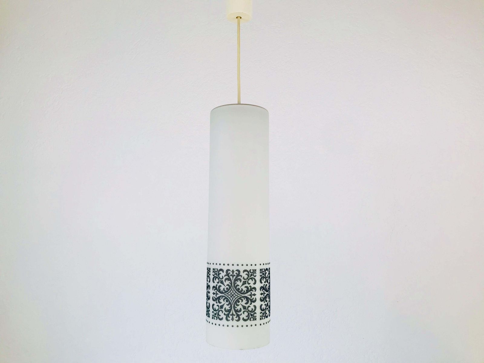 Set Of 3 Rare Opaline Glass Pendant Lamps By Glashütte Limburg, 1960s