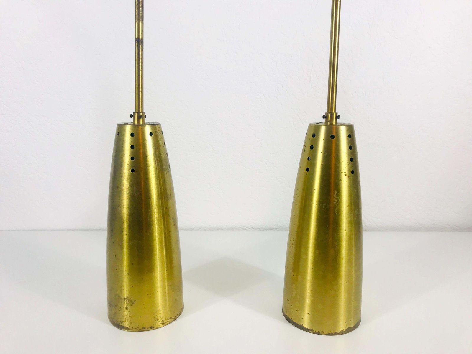 Pair Of Full Brass Mid Century Modern Pendant Lamps, 1950s, Germany