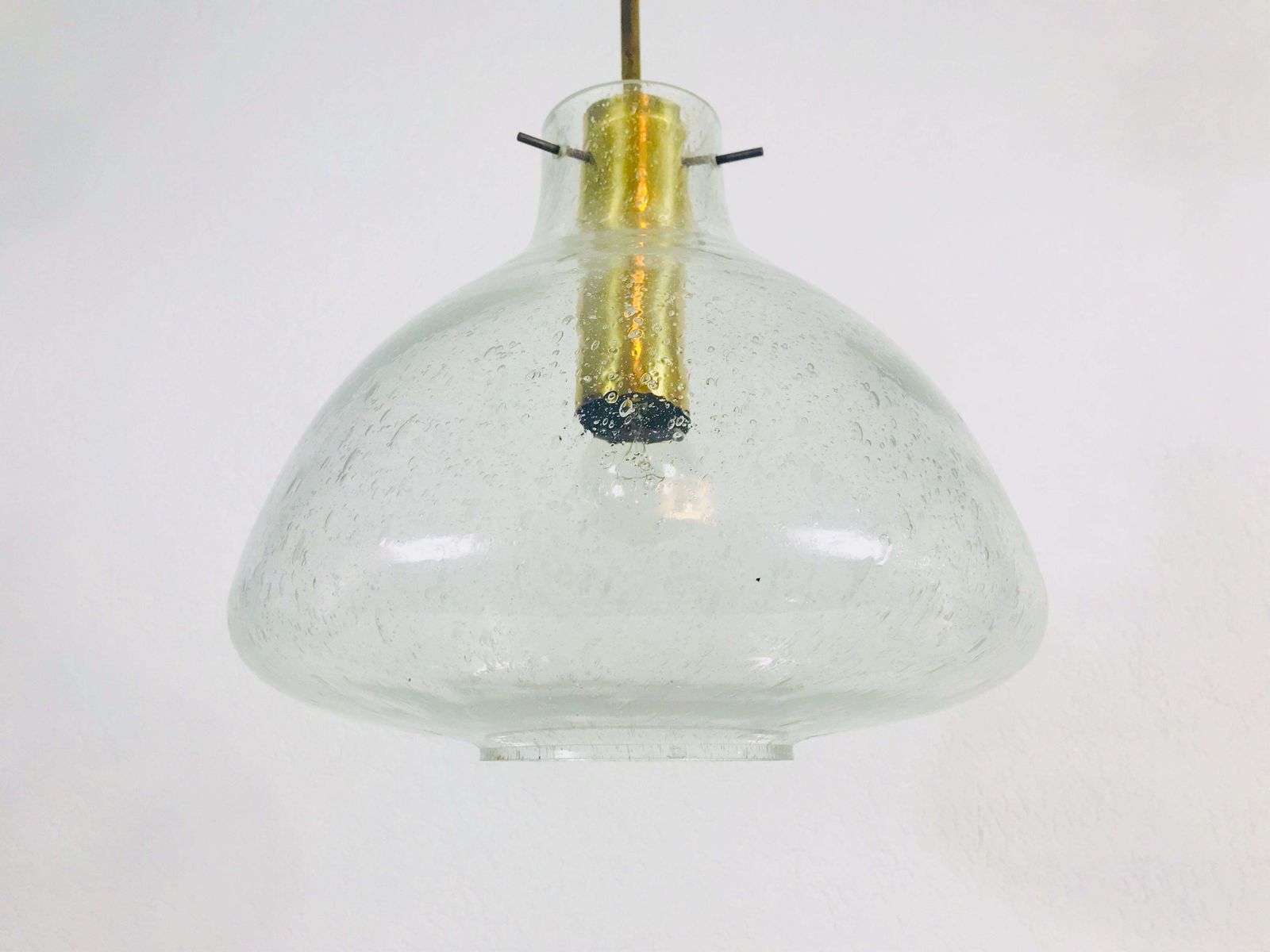 Rare Doria Midcentury Brass And Ice Glass Pendant Lamp, 1960s photo for sale
