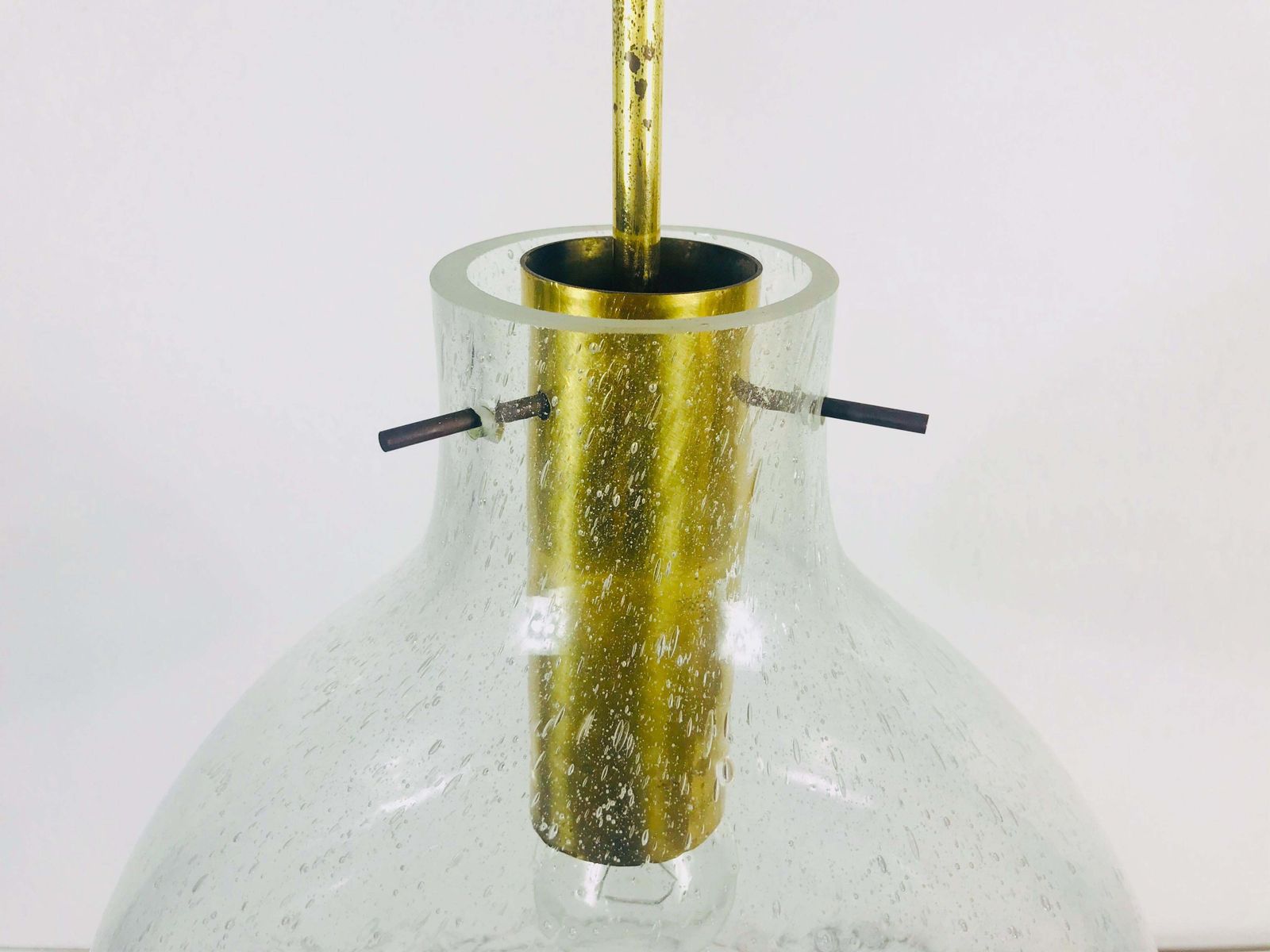 Rare Doria Midcentury Brass And Ice Glass Pendant Lamp, 1960s photo Lighting