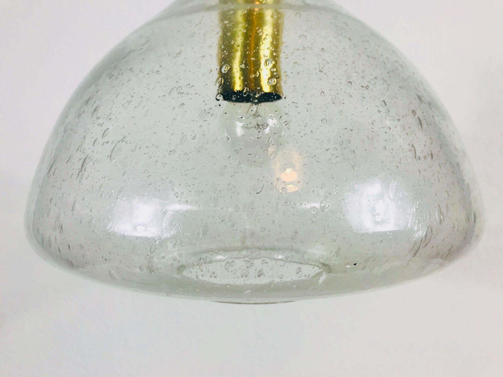 photo furniture Rare Doria Midcentury Brass And Ice Glass Pendant Lamp, 1960s