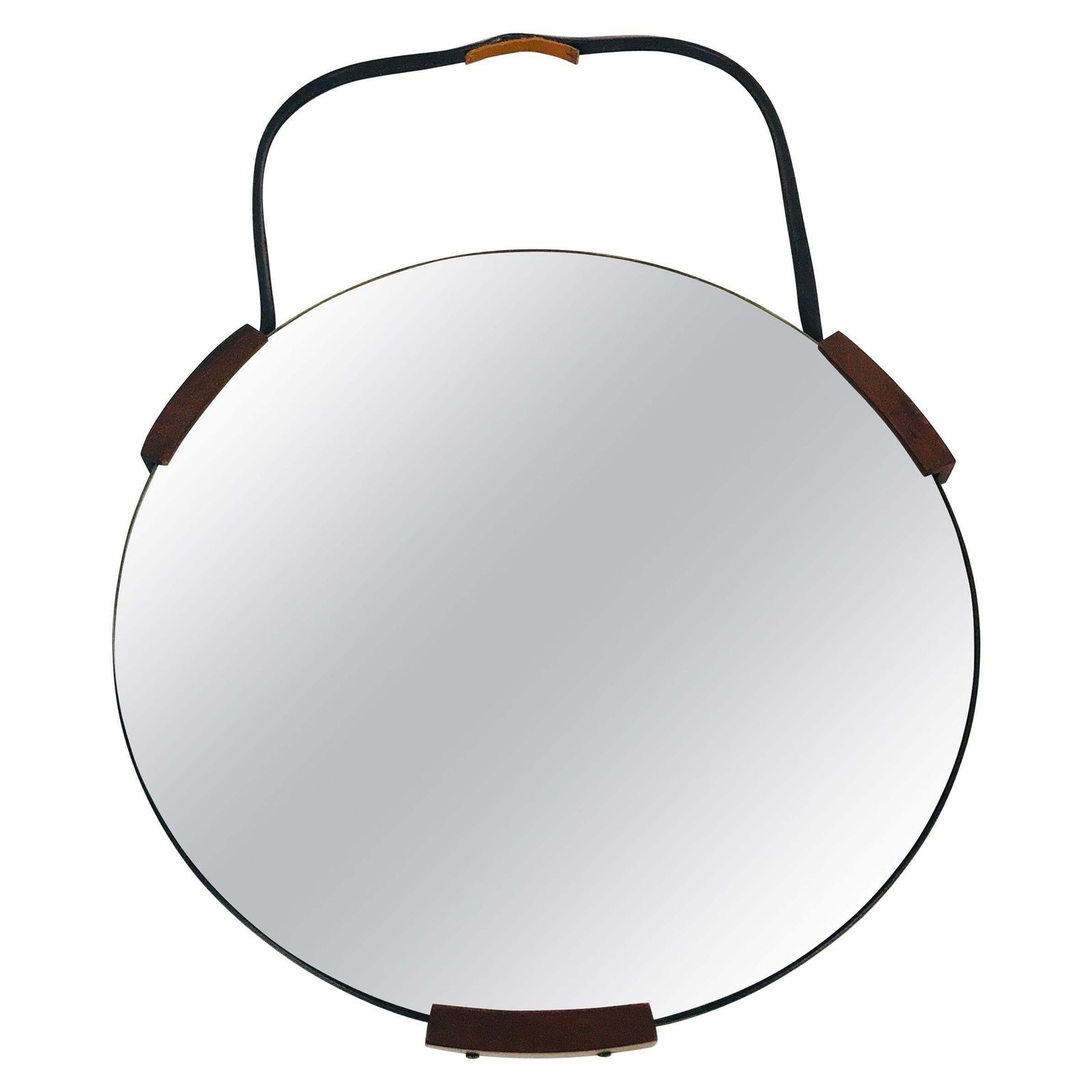 photo for sale Italian Round Wooden Hanging Wall Mirror, 1960s, Italy
