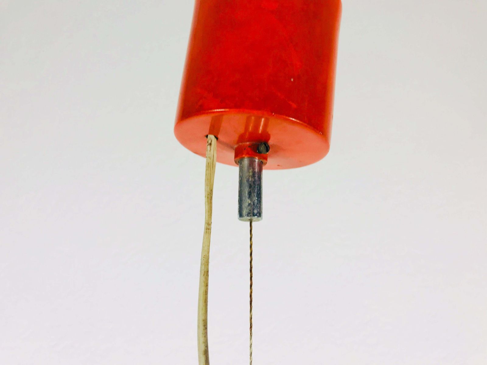 Italian Red Metal And Opaline Glass Hanging Lamp, 1970s, Italy photo vintage