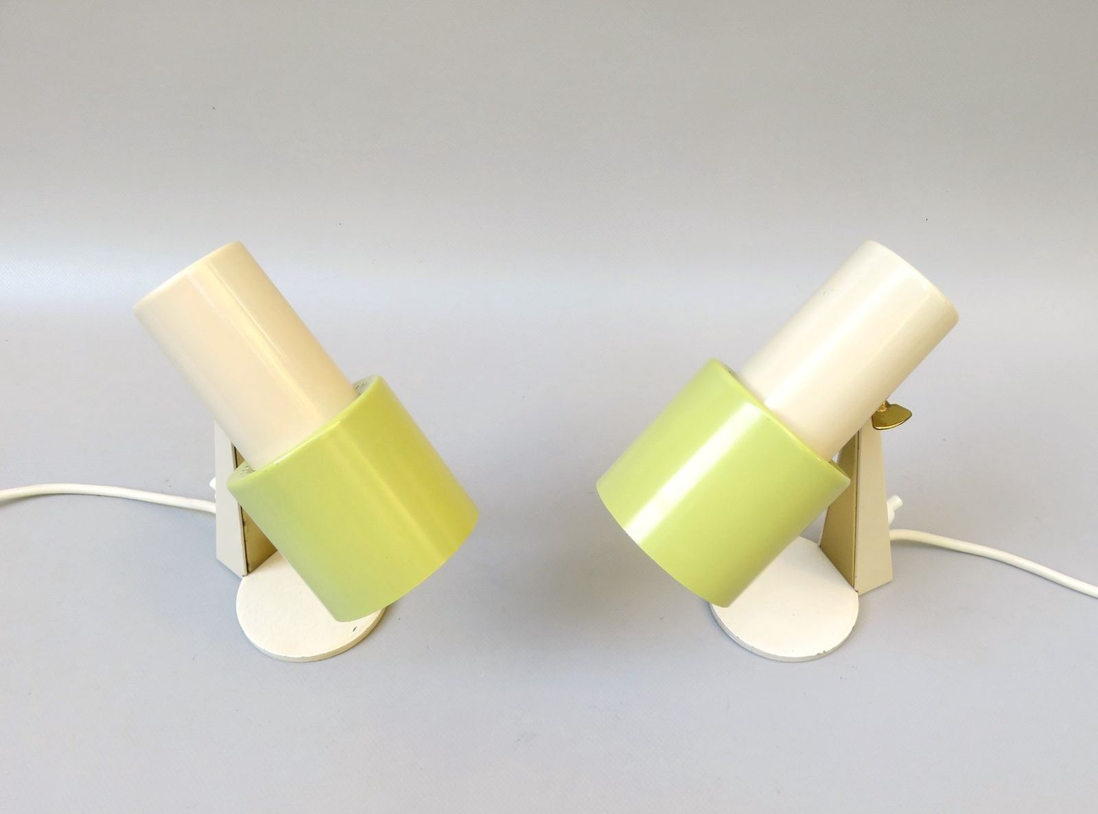Small Table Lights In Beige And Green Brass 1960s Set Of 2 photo for sale