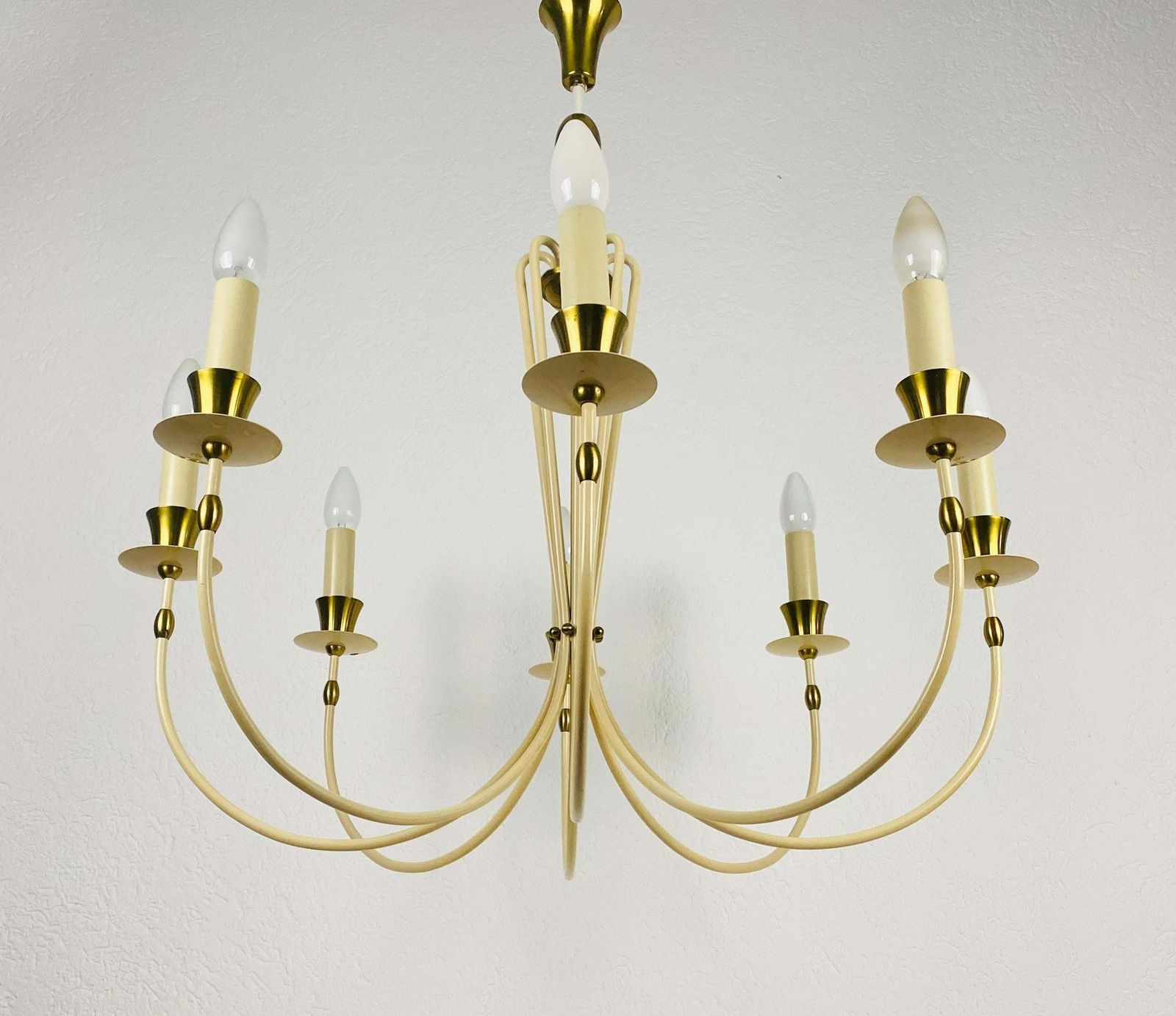 Midcentury Brass 8 Arm Sputnik Chandelier By Vereinigte Werkstätte, 1960s photo furniture