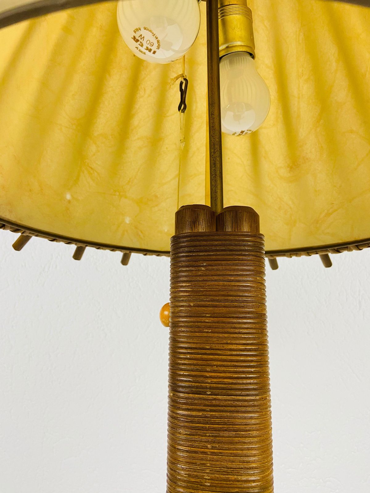 Midcentury Teak And Rattan Table Lamp, Circa 1970 photo vinterior