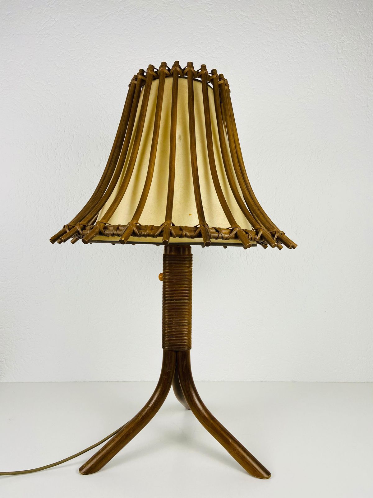 Lighting Midcentury Teak And Rattan Table Lamp, Circa 1970 photo
