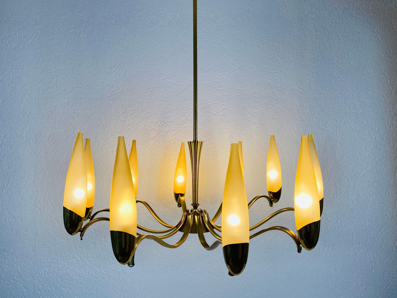 Mid Century Modern Italian Brass And Glass Chandelier, 1960s photo furniture
