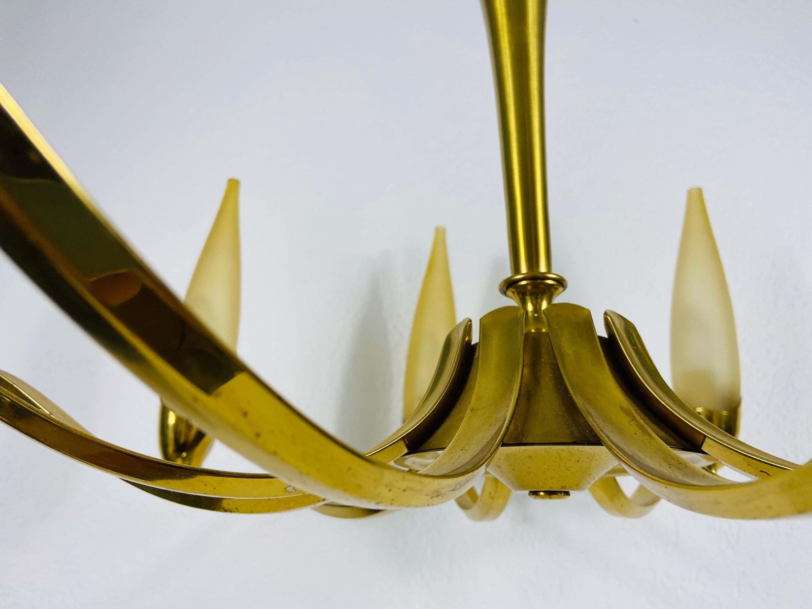 Mid Century Modern Italian Brass And Glass Chandelier, 1960s photo vintage