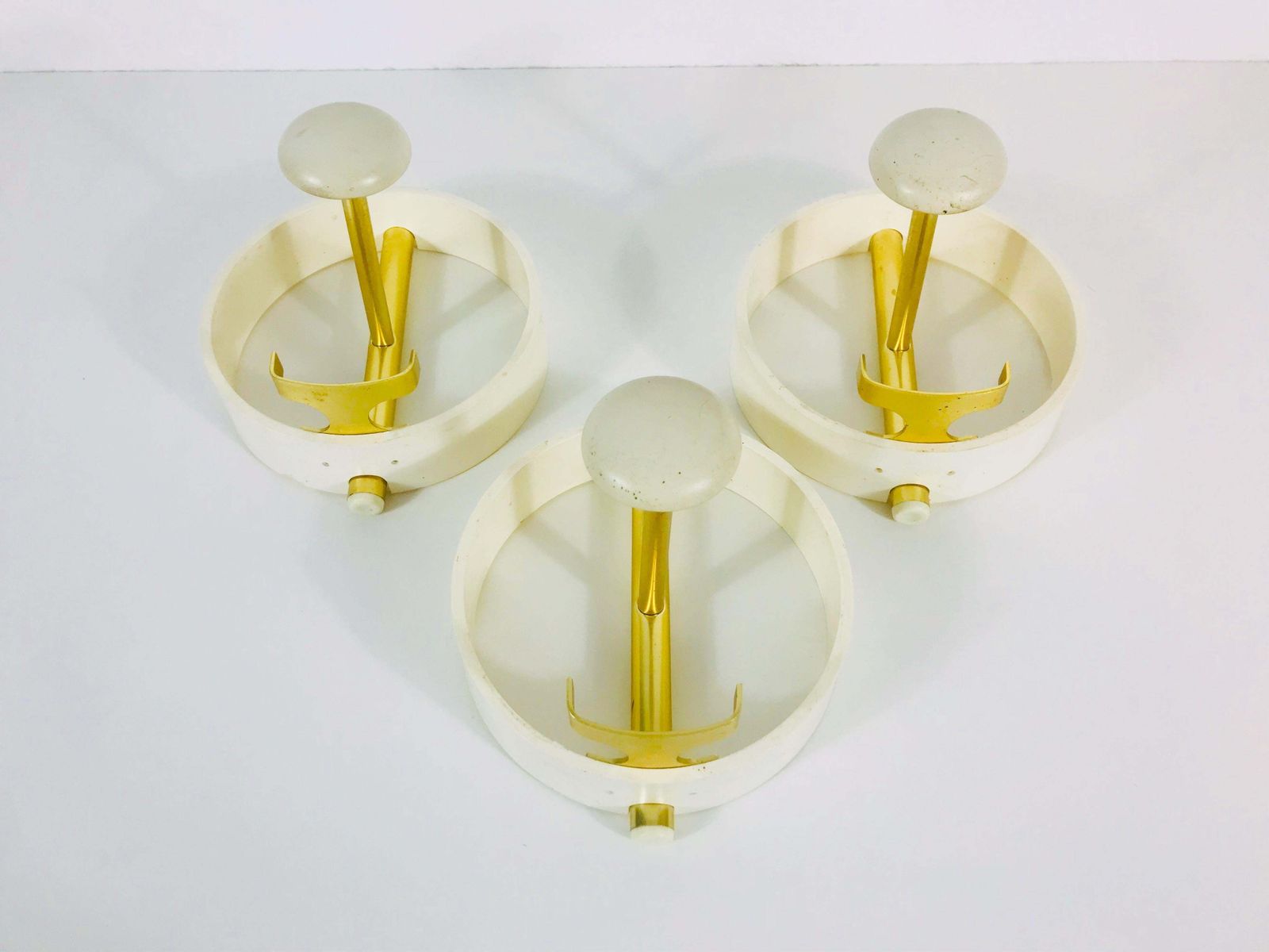 Set Of 3 Large Circular Brass And Metal Coat Racks, Germany, 1960s photo for sale