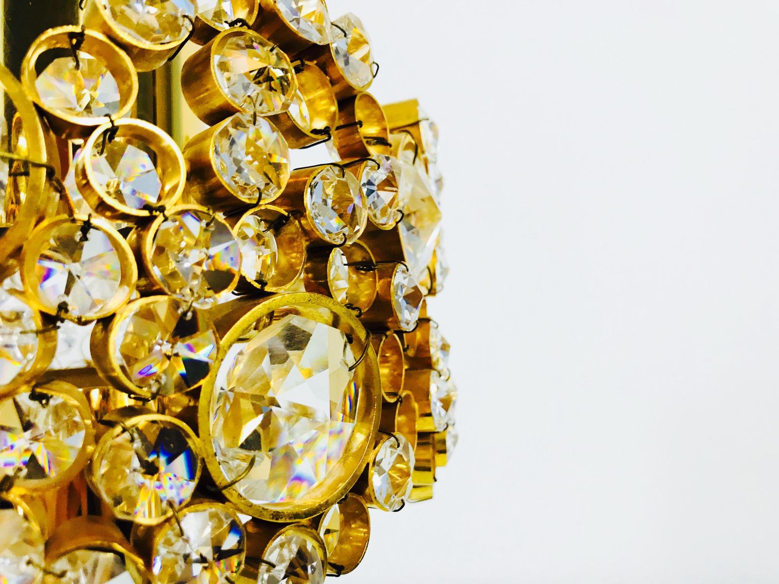 Pair Of Gilt Brass And Crystal Glass Chandeliers By Palwa, Germany, 1970s photo vinterior