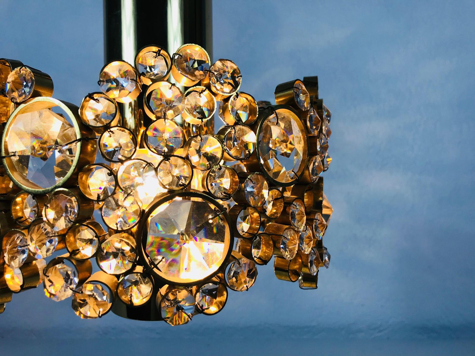 Lighting Pair Of Gilt Brass And Crystal Glass Chandeliers By Palwa, Germany, 1970s photo