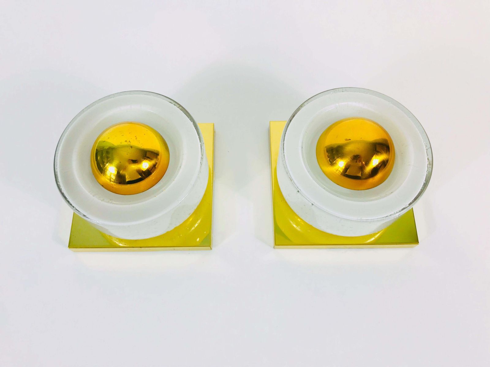 Pair Of Modernist Brass And Bubble Glass Wall Lamps By Limburg, Germany, 1980s photo 908.0