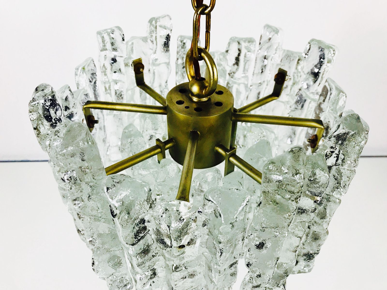 Midcentury Ice Crystal Glass Pendant Light Or Chandelier By Kalmar, Circa 1960s photo vinterior