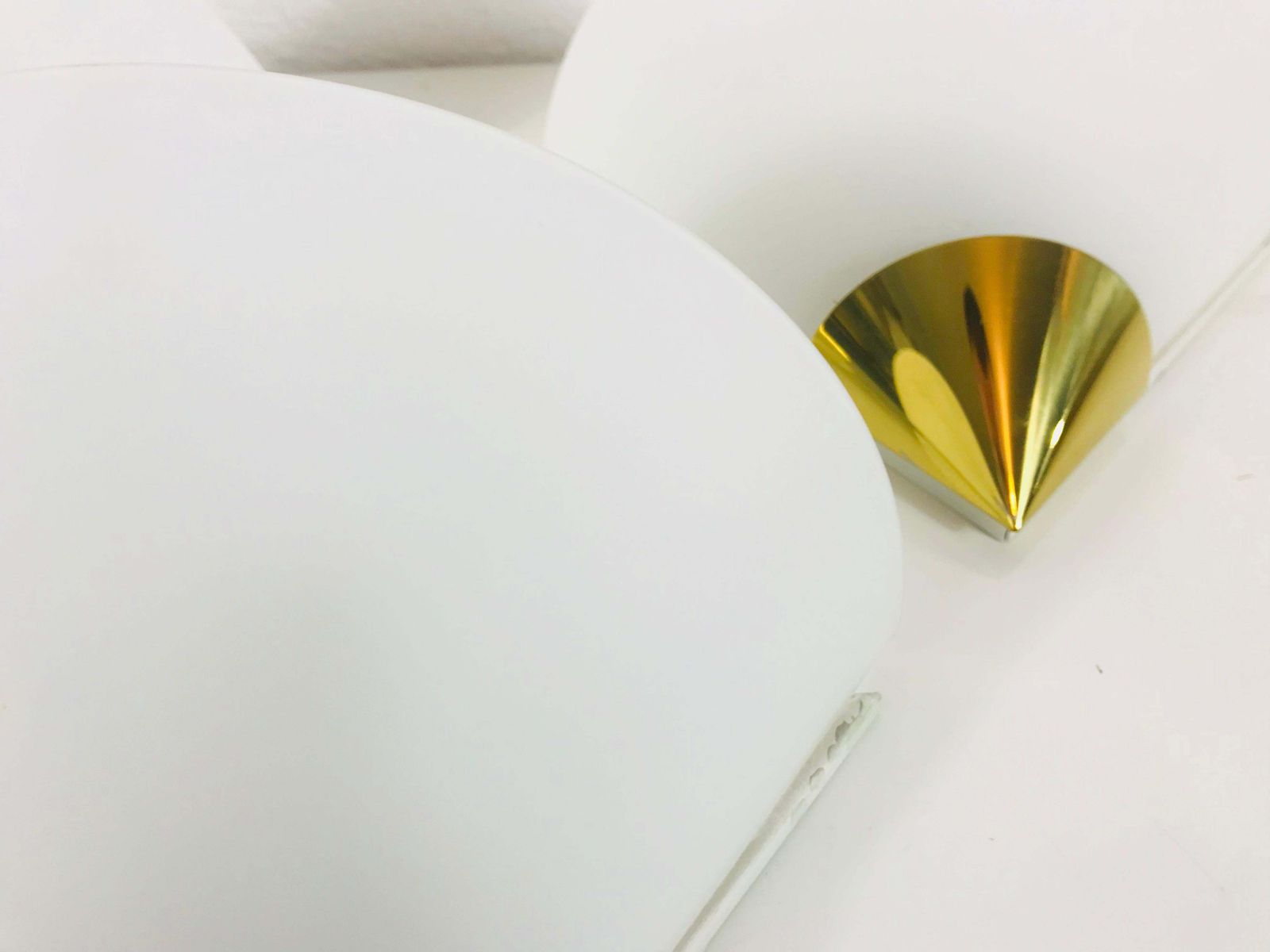 Set Of 3 Midcentury Brass And Opaline Glass Wall Lamps By Limburg, 1970s photo buy