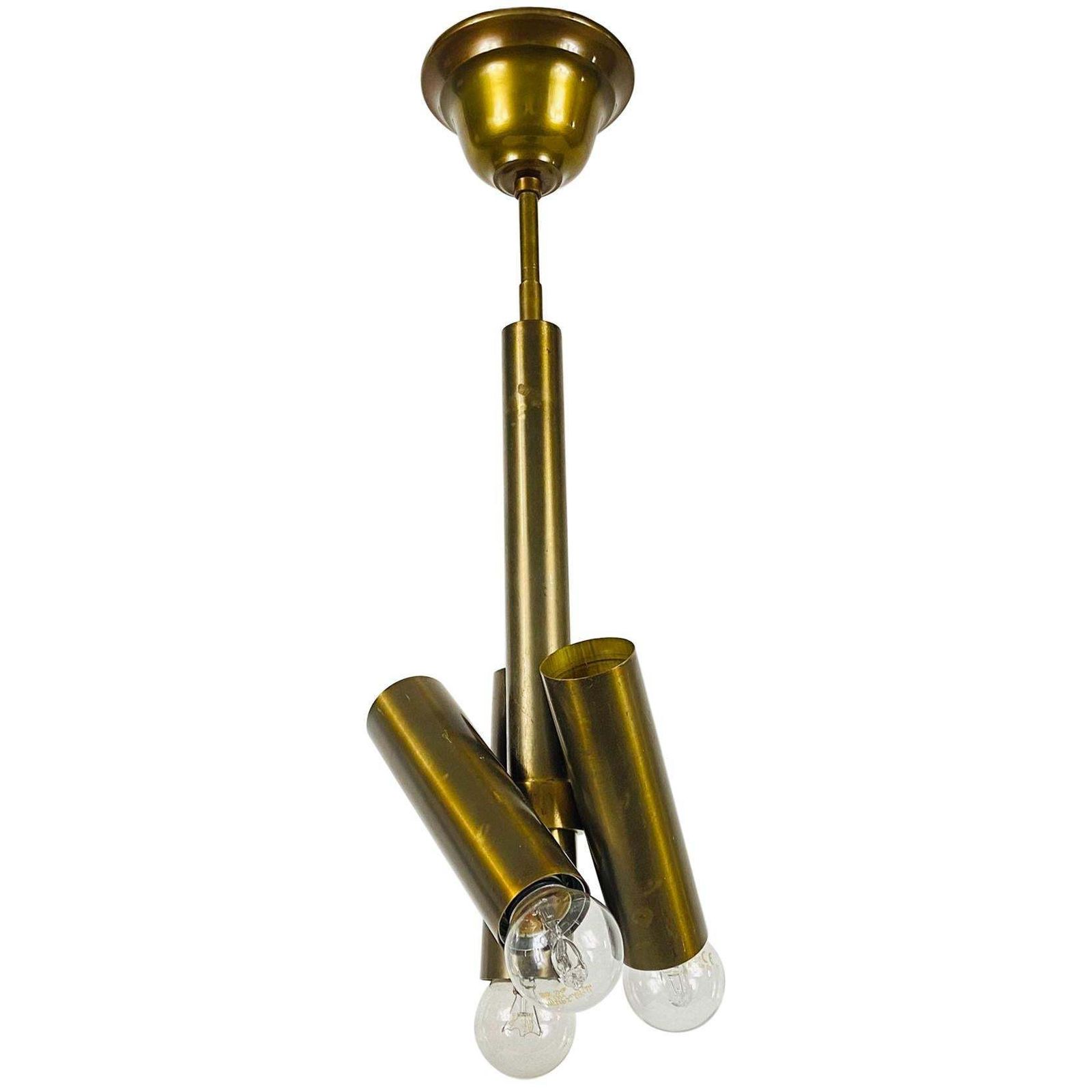 Italian Midcentury Brass 3 Arm Chandelier In The Style Of Stilnovo, Italy, 1950s