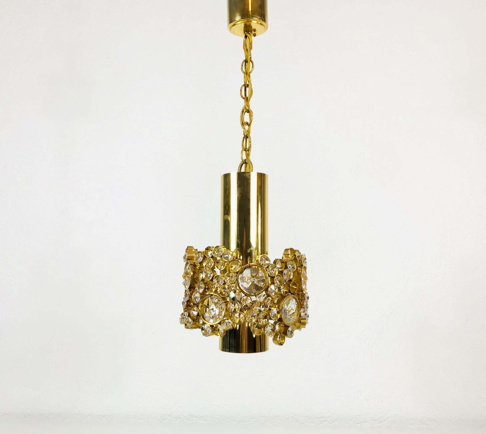 Gilt Brass And Crystal Glass Chandelier By Palwa, Germany, 1970s photo Lighting