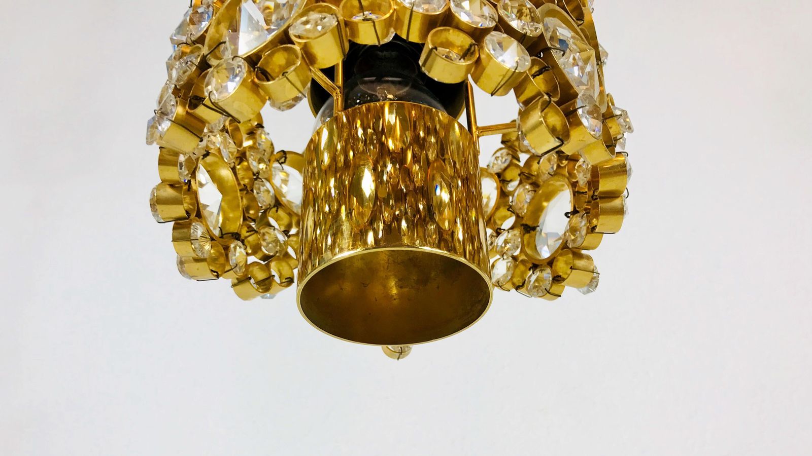 Gilt Brass And Crystal Glass Chandelier By Palwa, Germany, 1970s photo vintage