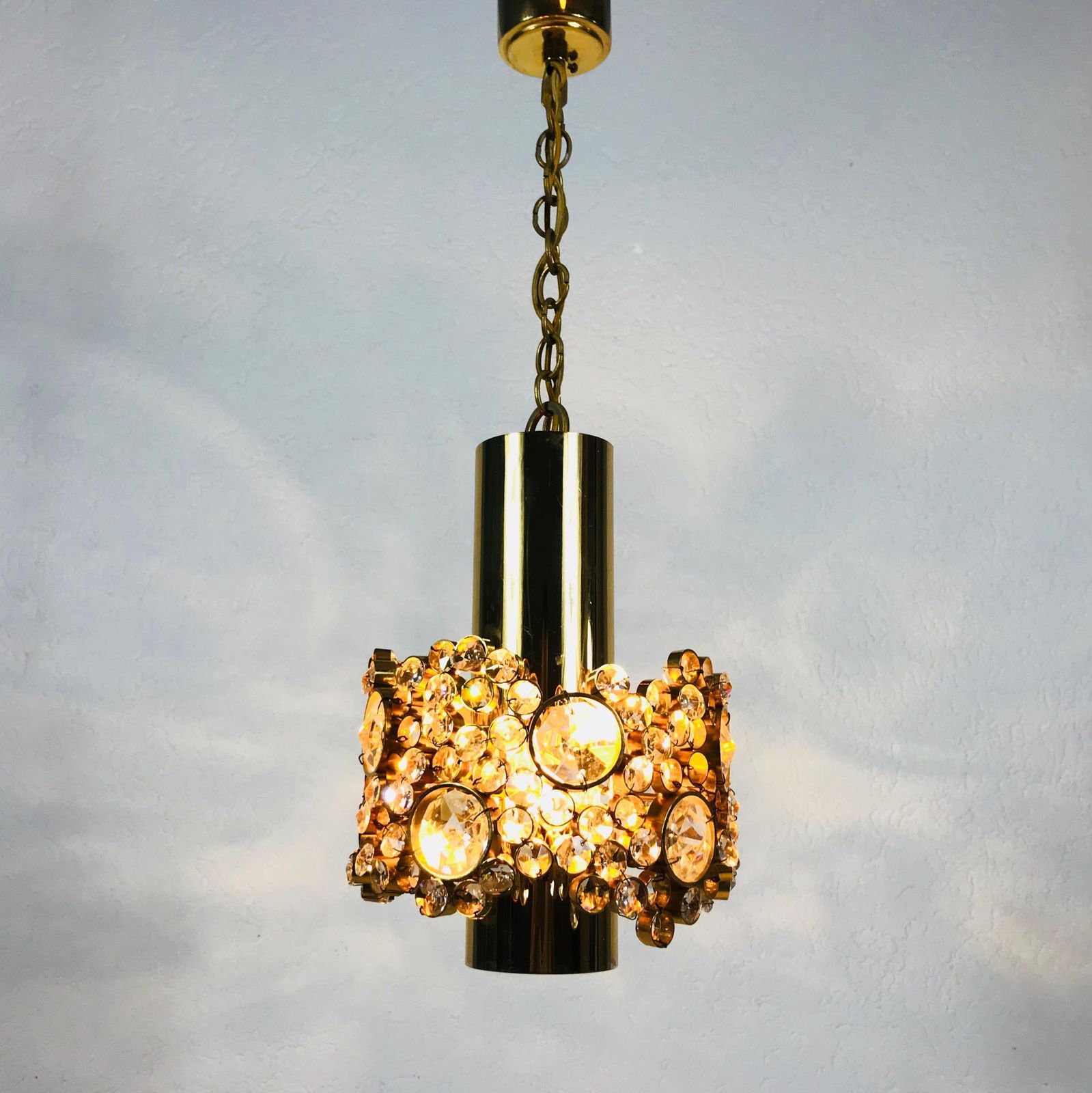 photo vintage Gilt Brass And Crystal Glass Chandelier By Palwa, Germany, 1970s