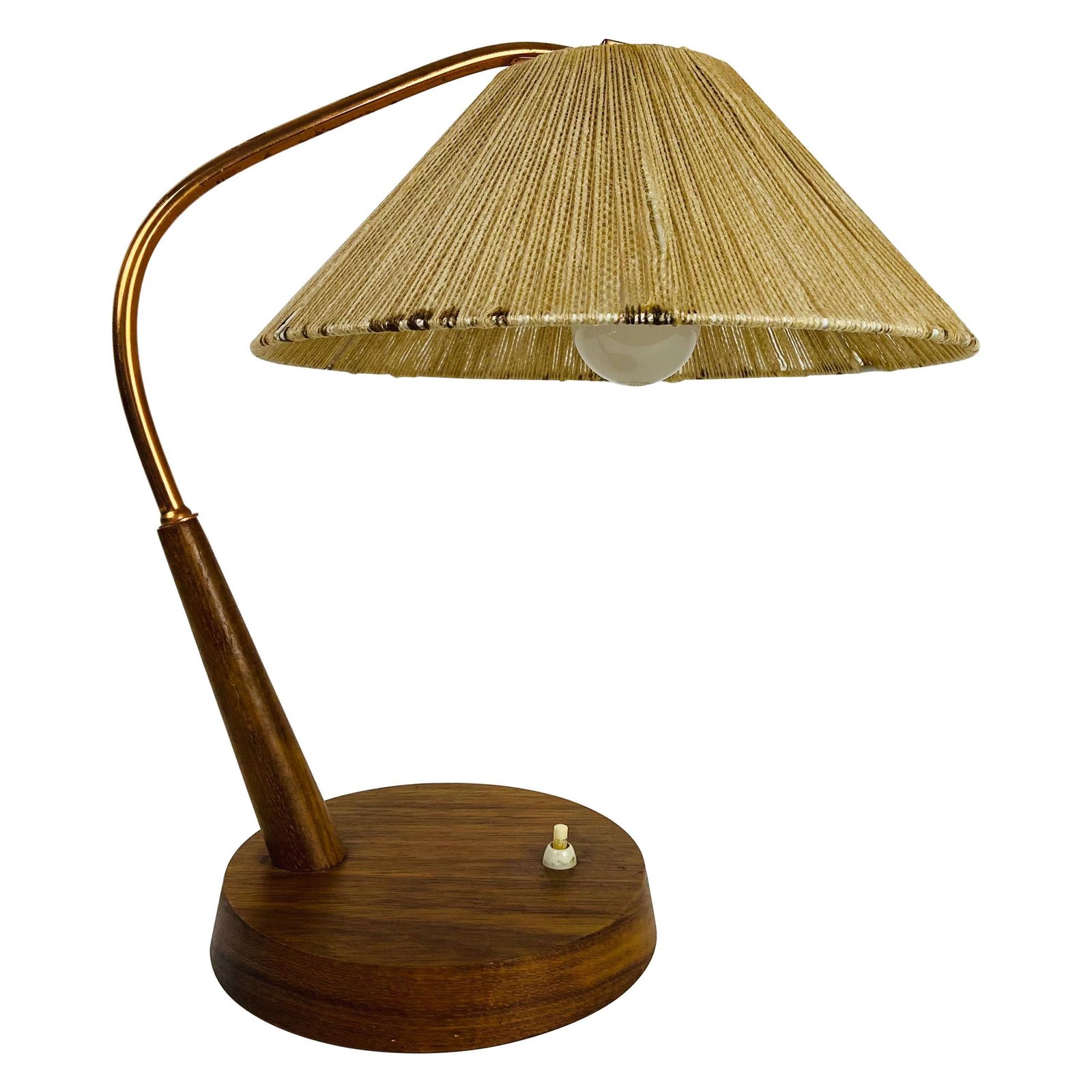 Midcentury Teak And Rattan Table Lamp By Temde, Circa 1970