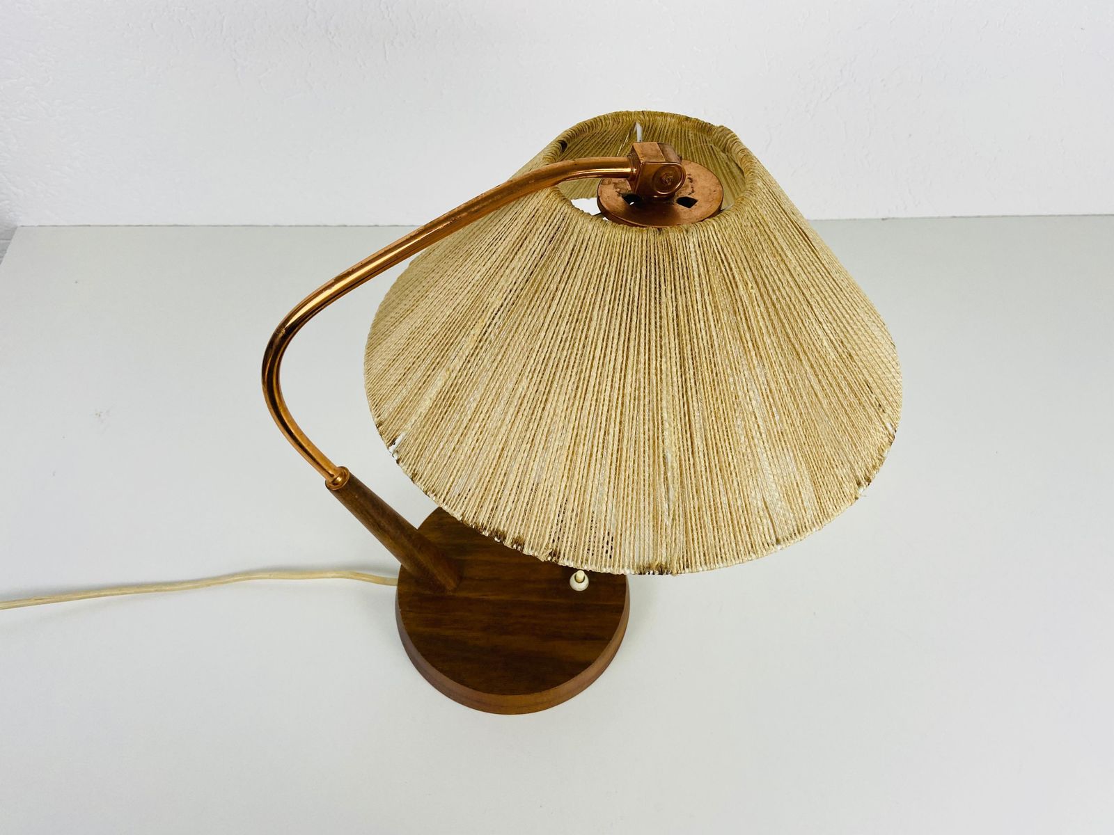 Midcentury Teak And Rattan Table Lamp By Temde, Circa 1970 photo vinterior