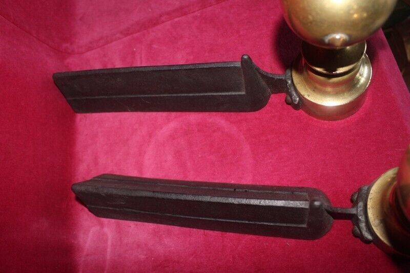 Pair Of Italian Antique Cast Iron And Brass Fireplace Andirons Fire Dogs 19th C photo Home Decor