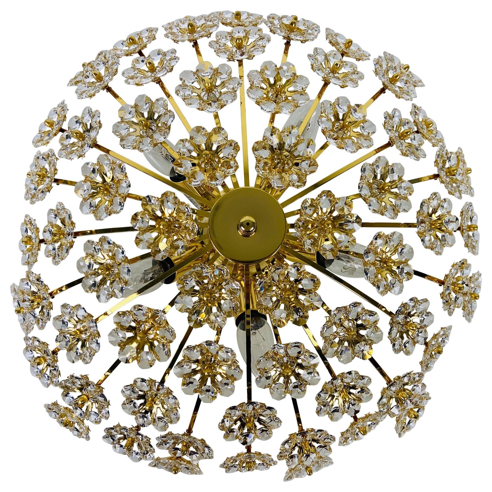 Gilt Brass And Crystal Glass Flush Mount By Palwa, Germany, 1970s