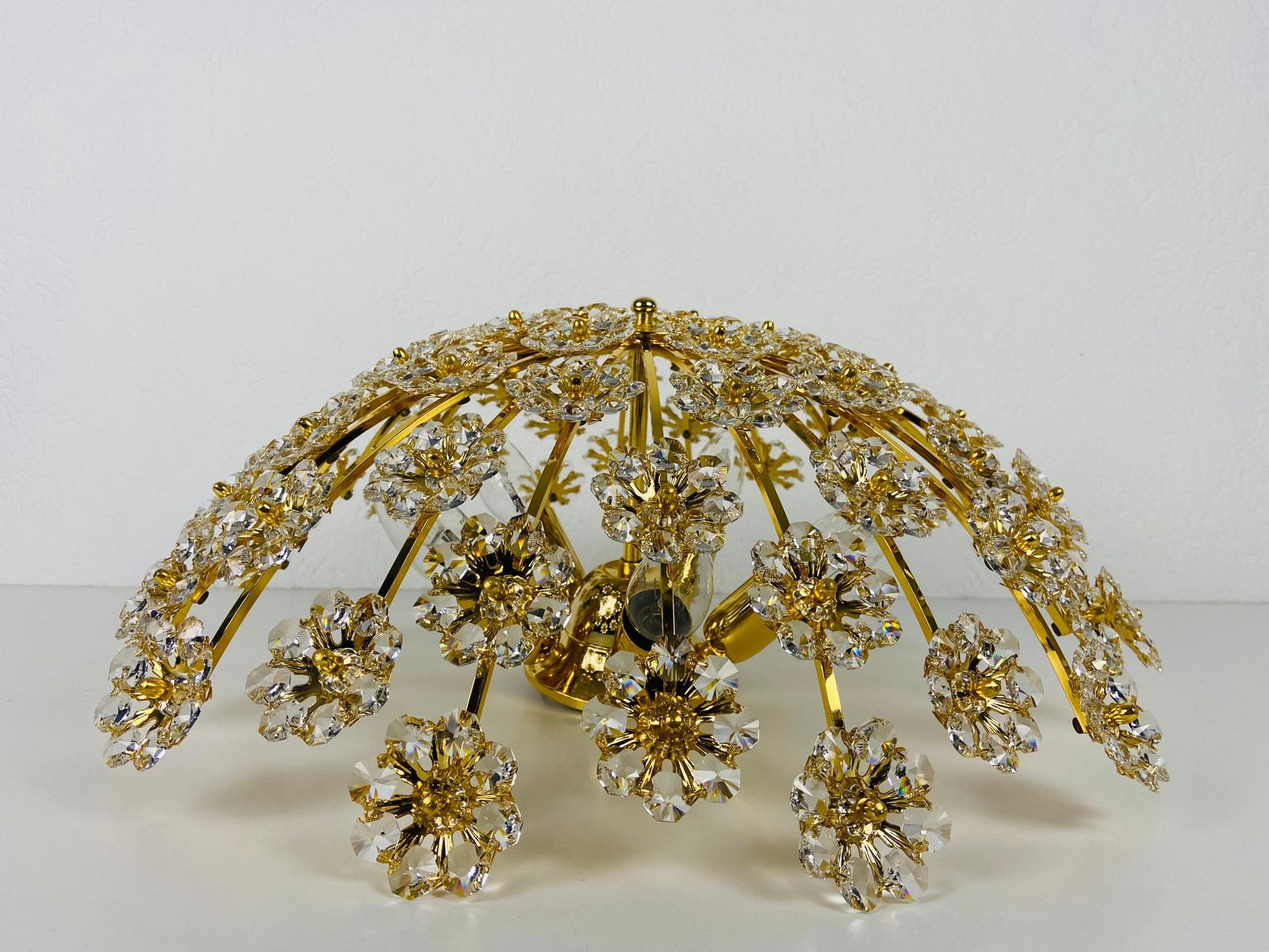 Gilt Brass And Crystal Glass Flush Mount By Palwa, Germany, 1970s photo 1566.0