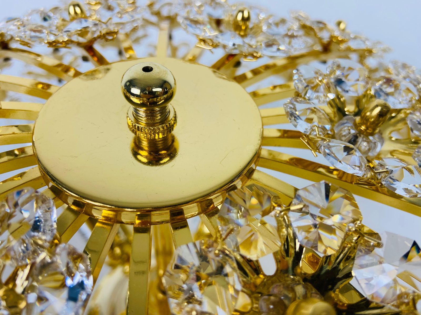 Gilt Brass And Crystal Glass Flush Mount By Palwa, Germany, 1970s photo vintage