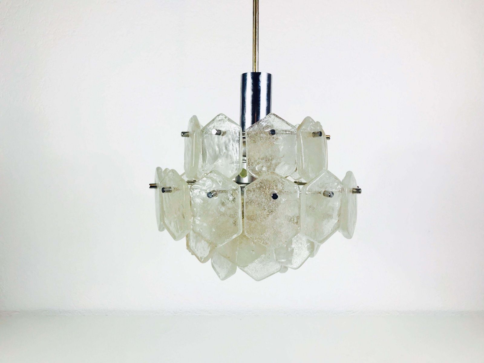 photo for sale Four Tiered Kalmar Midcentury Ice Glass Chandelier, Circa 1960s