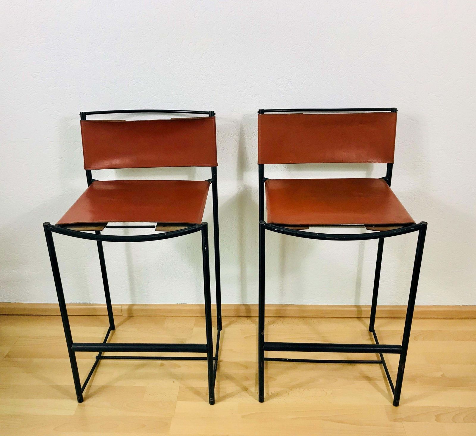 Pair Of Natural Leather Barstools By G. Belotti For Alias, 1970s, Italy photo furniture