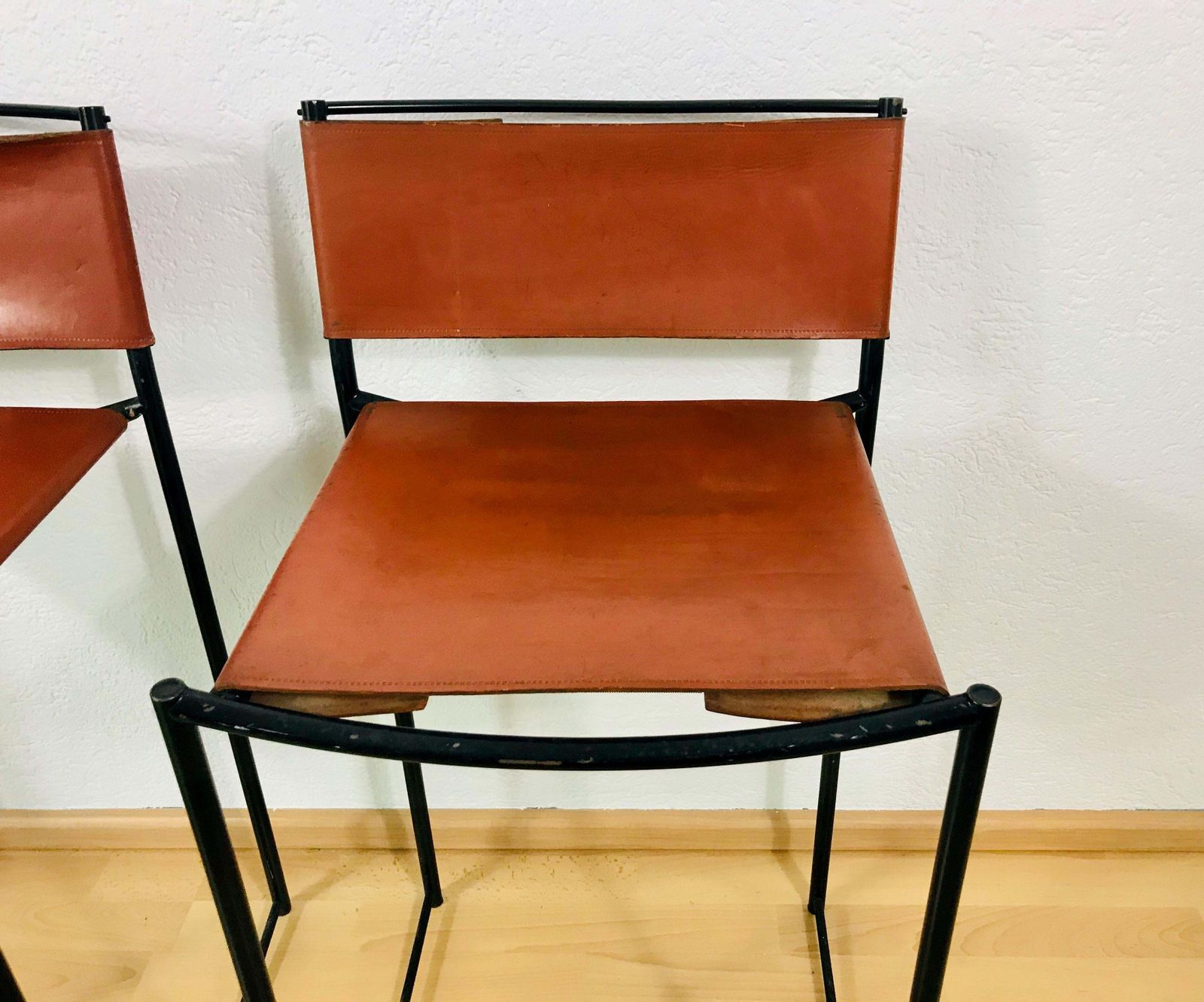 Pair Of Natural Leather Barstools By G. Belotti For Alias, 1970s, Italy photo Furniture