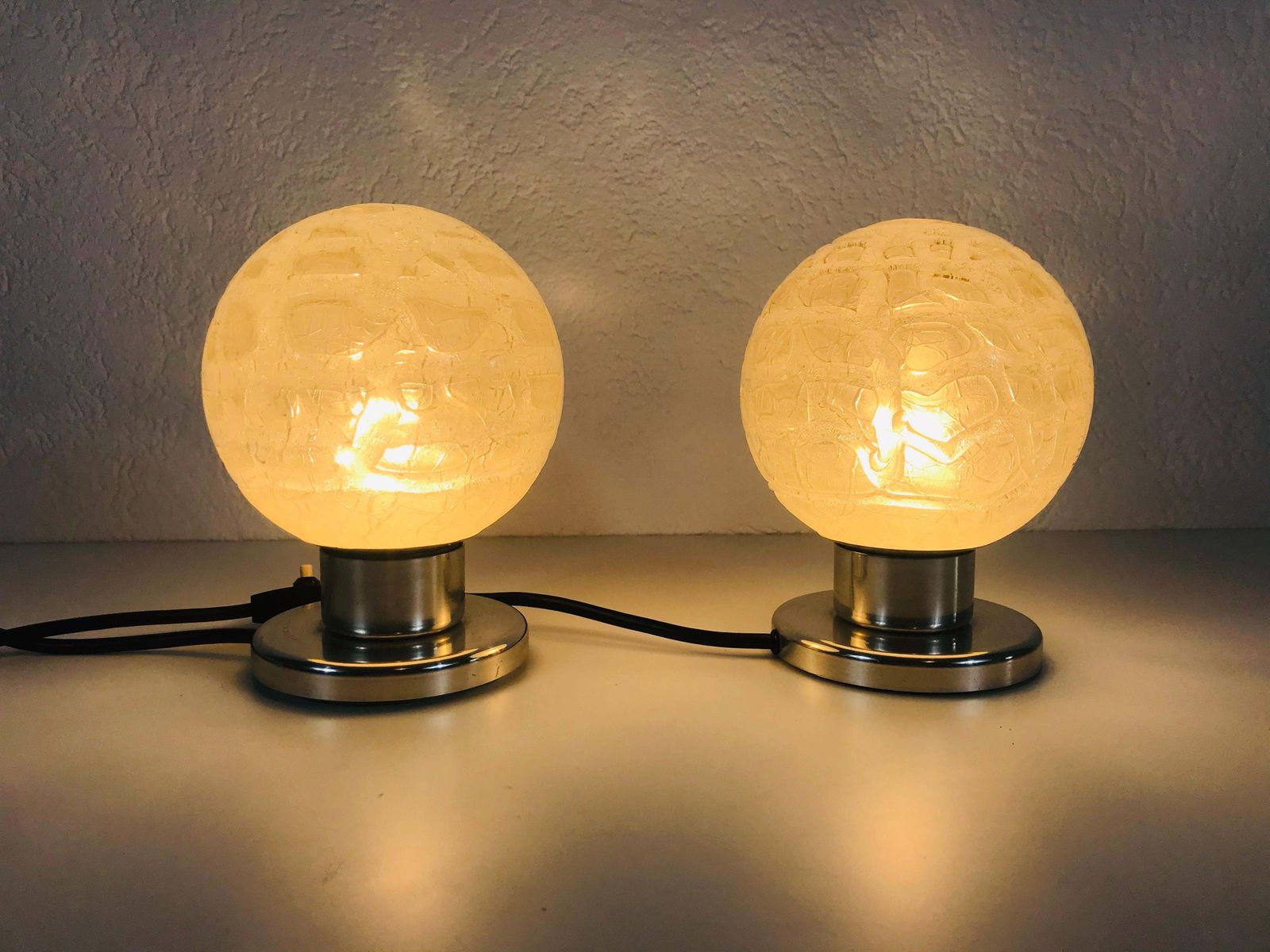 Frosted Iceglass And Chrome Table Lamps By Doria Leuchten, 1970s, Set photo furniture