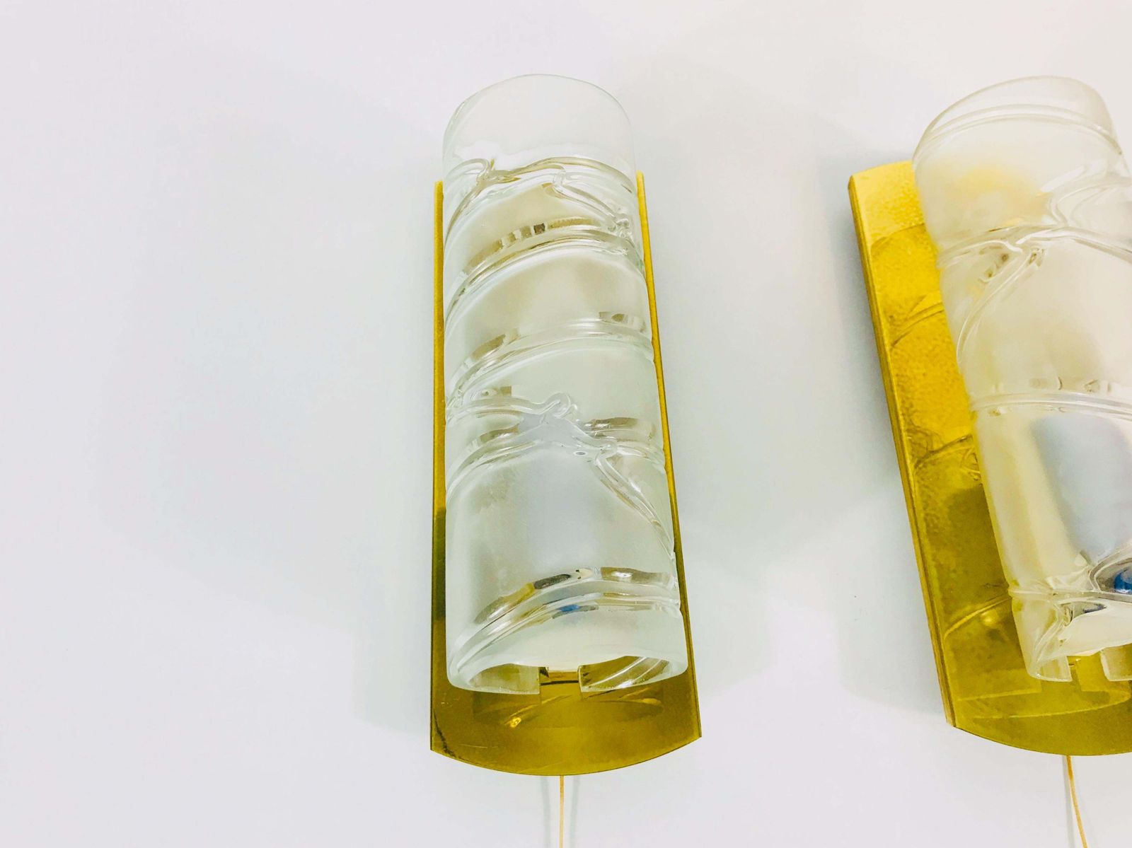 Midcentury Pair Of Brass And Glass Wall Lamps By Doria, 1960s photo Lighting
