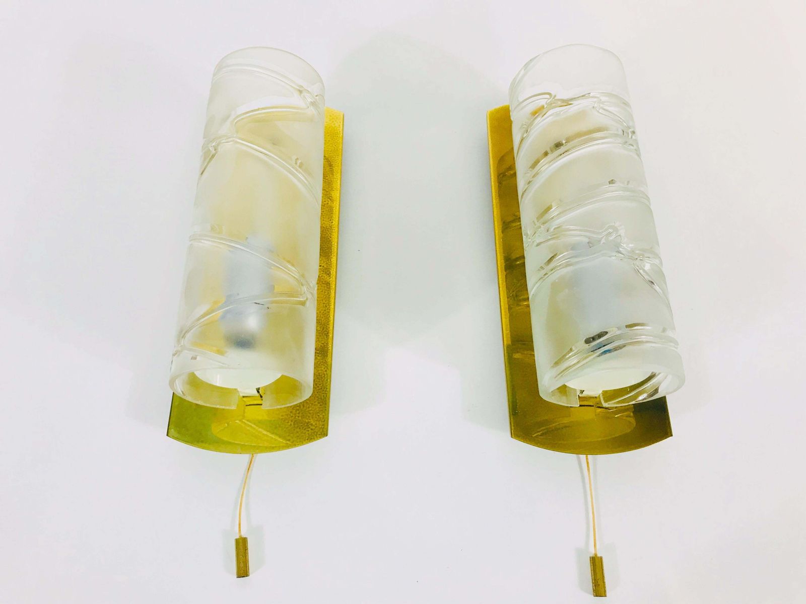 Midcentury Pair Of Brass And Glass Wall Lamps By Doria, 1960s photo buy