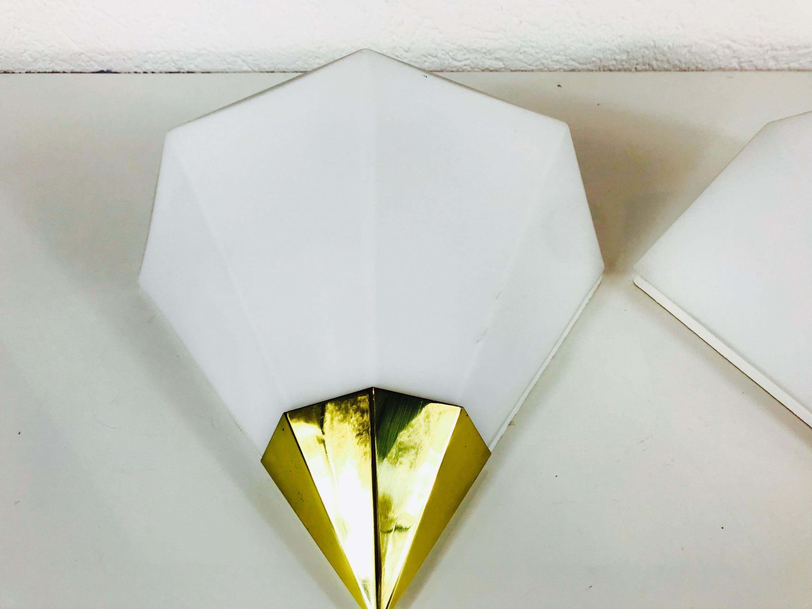 Midcentury Brass And Opaline Glass Wall Lamps By Limburg, Germany, 1970s, Set photo vinterior