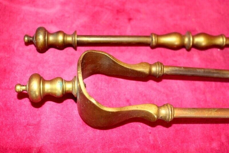 19th C Pair Of Italian Antique Brass Fireplace Companions Golden Solid Brass photo furniture