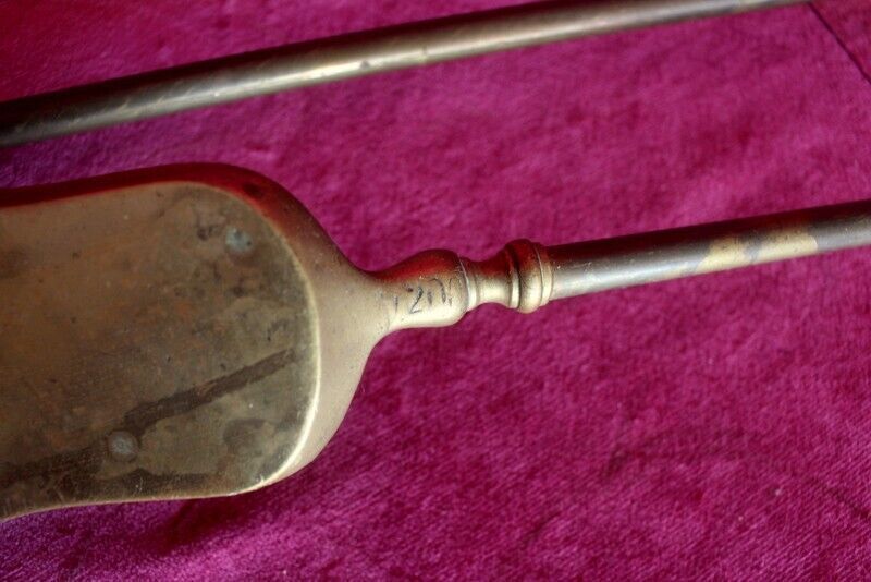 19th C Pair Of Italian Embossed Antique Brass Companions Golden Solid Brass photo for sale