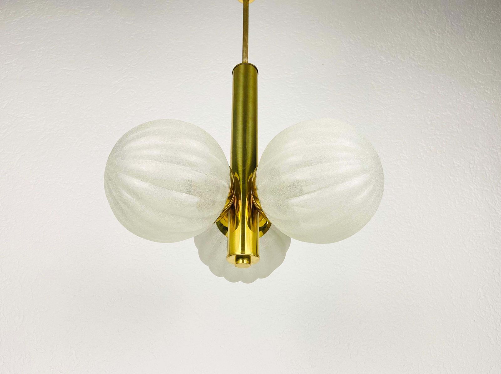 Mid Century Modern Golden Kaiser 3 Arm Space Age Chandelier, 1960s, Germany photo Lighting