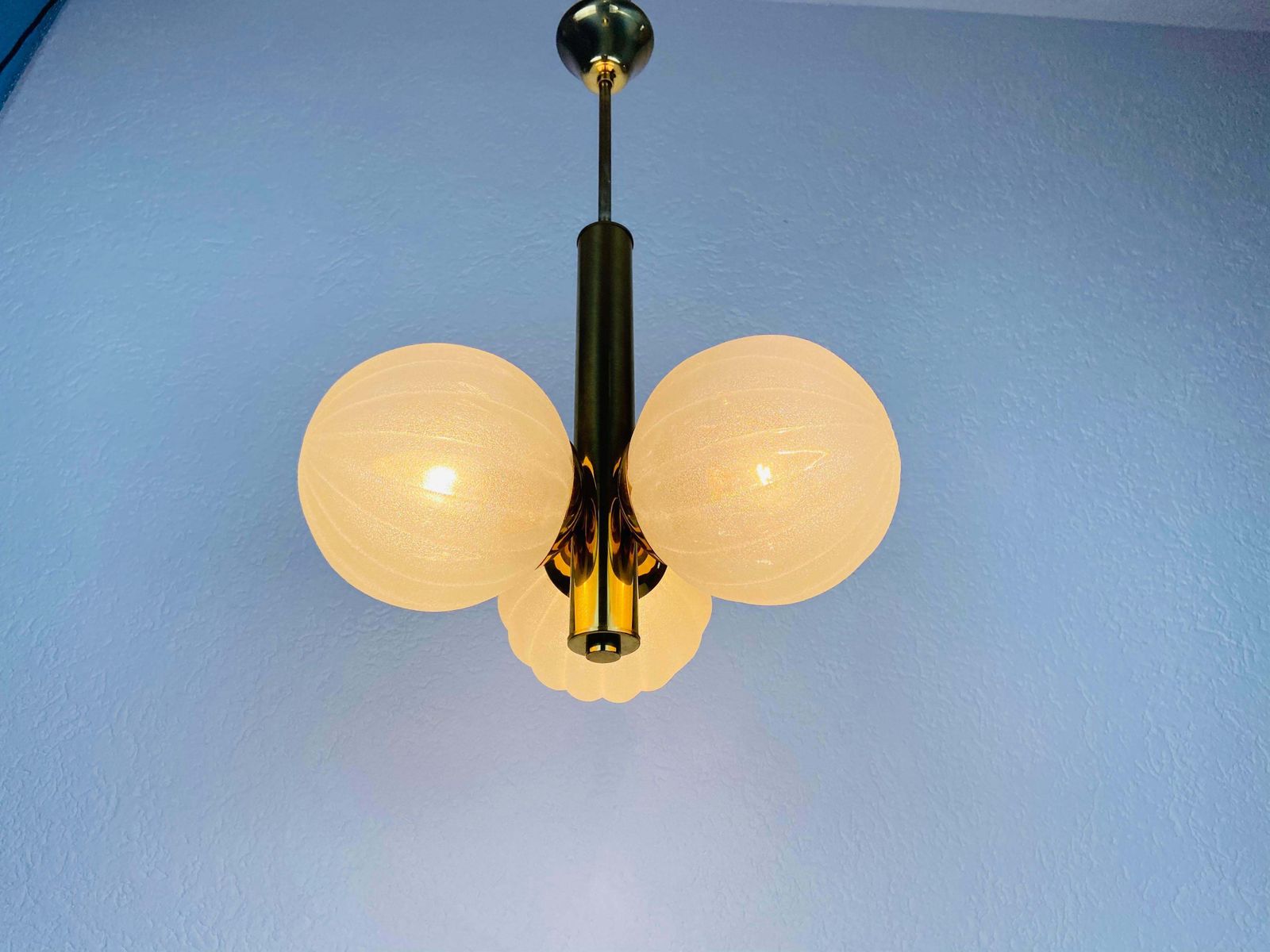 Mid Century Modern Golden Kaiser 3 Arm Space Age Chandelier, 1960s, Germany photo vintage
