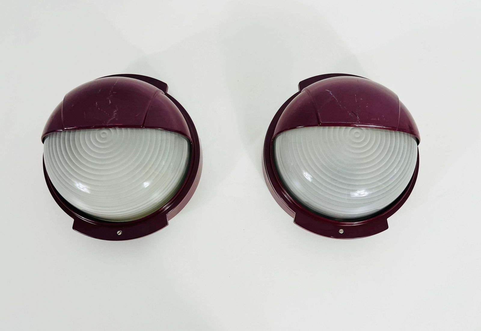 Pair Of Midcentury Metal And Glass Wall Lamps, Italy, 1960s photo furniture