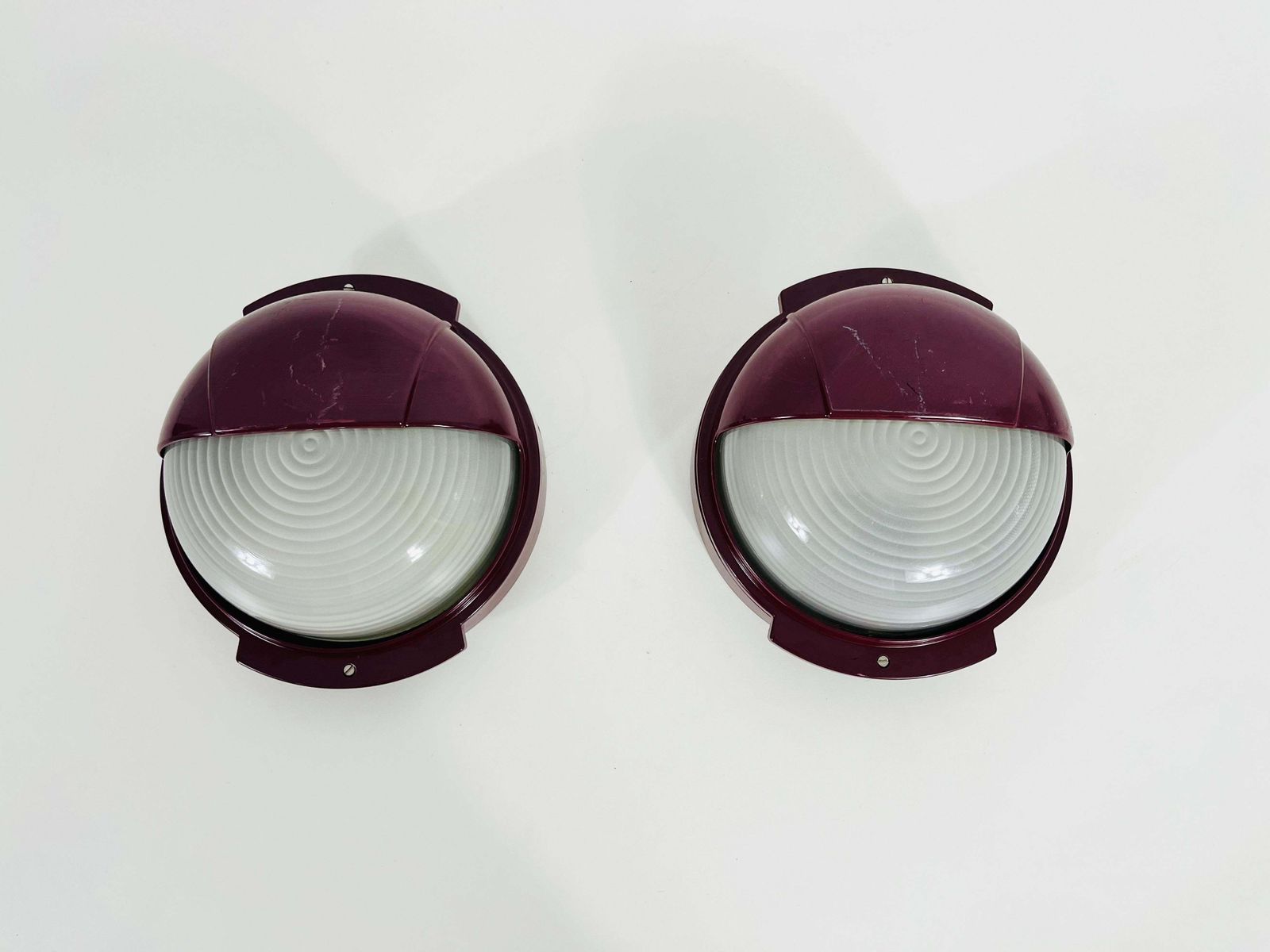 Pair Of Midcentury Metal And Glass Wall Lamps, Italy, 1960s photo for sale