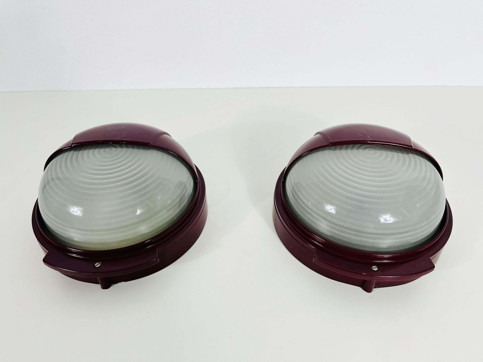Pair Of Midcentury Metal And Glass Wall Lamps, Italy, 1960s photo Lighting