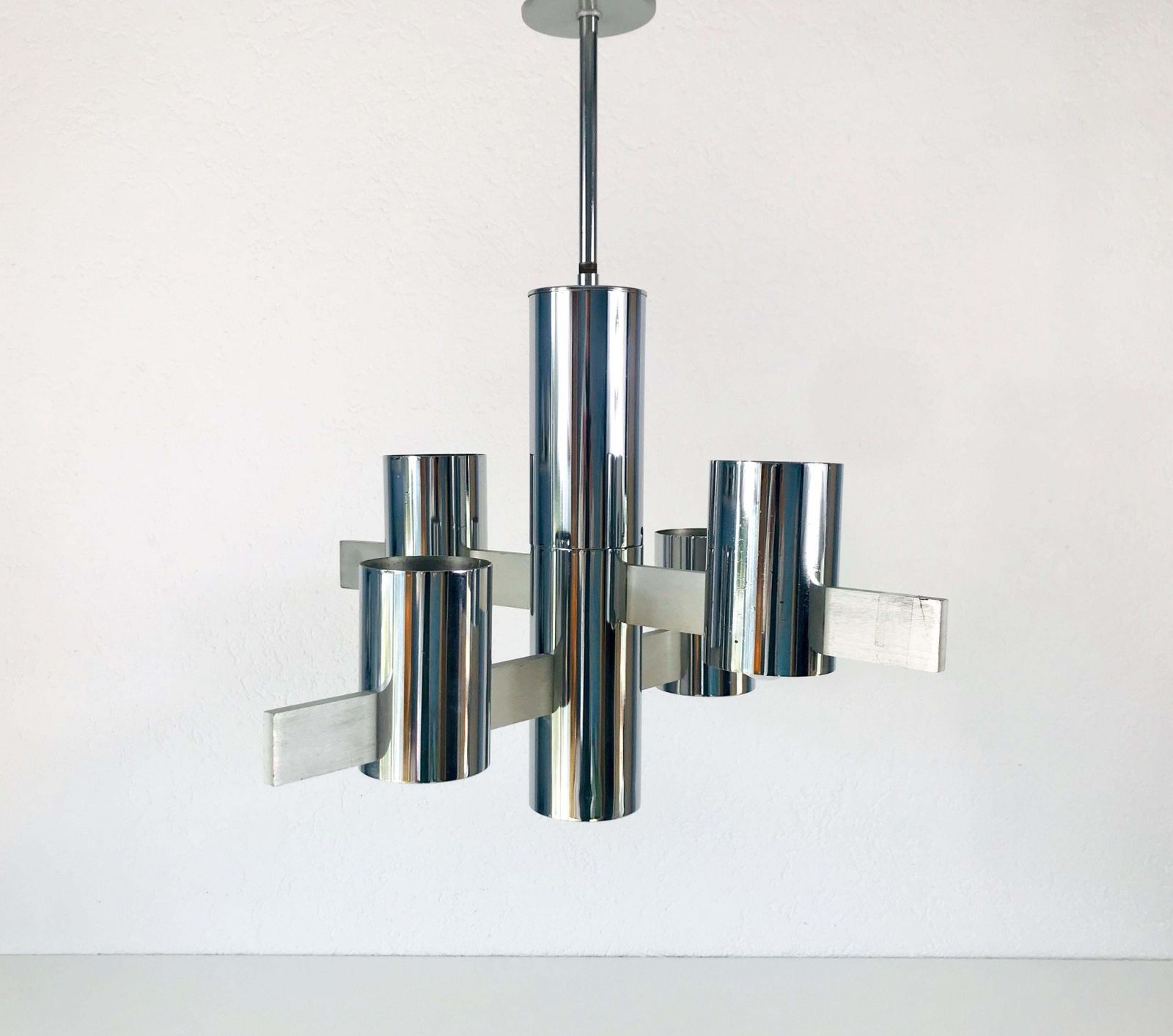 Chrome 4 Arm Chandelier By Gaetano Sciolari, Italy, 1960s photo Lighting